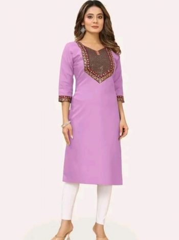 NEW ARRIVAL COTTON EMBROIDERY WORK KURTI  PINK