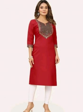 NEW ARRIVAL COTTON EMBROIDERY WORK KURTI  RED