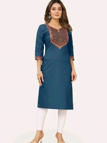 NEW ARRIVAL COTTON EMBROIDERY WORK KURTI  TEAL