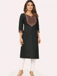 NEW ARRIVAL COTTON EMBROIDERY WORK KURTI  BLACK