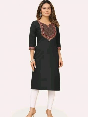 NEW ARRIVAL COTTON EMBROIDERY WORK KURTI  BLACK