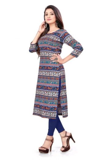 NEW ARRIVAL CREEP DIGITAL PRINTED KURTI BLUE