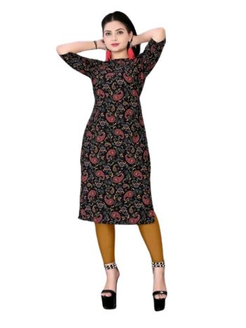 NEW ARRIVAL CREEP DIGITAL PRINTED KURTI  BLACK