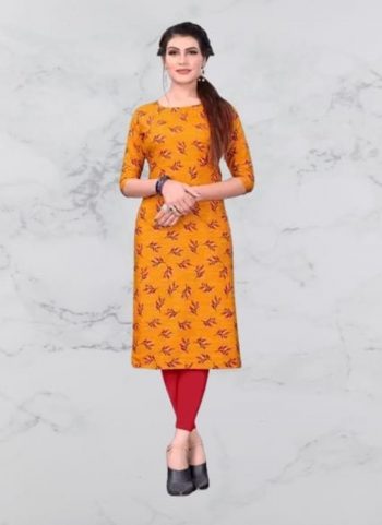 NEW ARRIVAL CREEP DIGITAL PRINTED KURTI  YELLOW