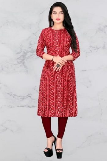 NEW ARRIVAL CREEP DIGITAL PRINTED KURTI  RED