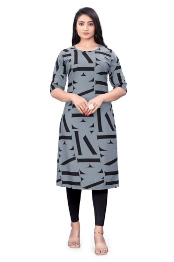 NEW ARRIVAL CREEP DIGITAL PRINTED KURTI  GREY
