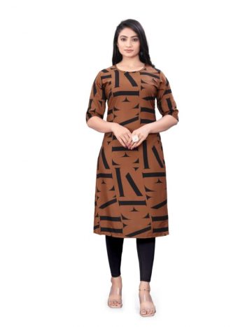 NEW ARRIVAL CREEP DIGITAL PRINTED KURTI BROWN