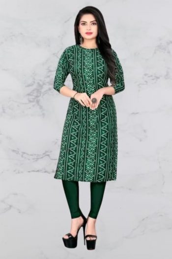 NEW ARRIVAL CREEP DIGITAL PRINTED KURTI  GREEN