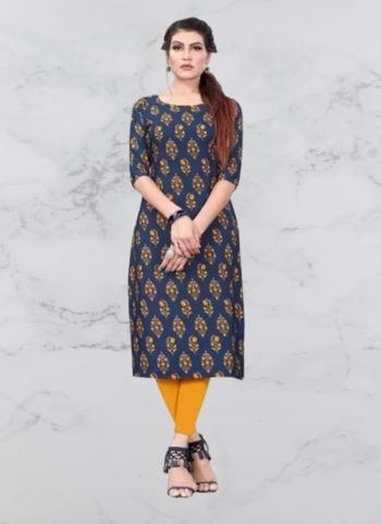 NEW ARRIVAL CREEP DIGITAL PRINTED KURTI  NAVY BLUE