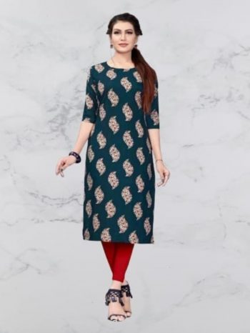 NEW ARRIVAL CREEP DIGITAL PRINTED KURTI  NAVY BLUE