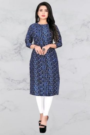 NEW ARRIVAL CREEP DIGITAL PRINTED KURTI  BLUE