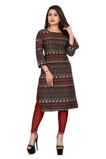 NEW ARRIVAL CREEP DIGITAL PRINTED KURTI  MAROON