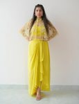 NEW ARRIVAL CREPE PLAIN TUBE TOP PLEATED DHOTI WITH NET DESIGNER KOTI YELLOW