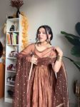 NEW ARRIVAL FENDI SILK EMBROIDERY SEQUENCE WORK GOWN BOTTOM WITH DUPATTA FESTIVE WEAR WHOLESALE PRICE ETHNIC GARMENT (2)