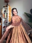 NEW ARRIVAL FENDI SILK EMBROIDERY SEQUENCE WORK GOWN BOTTOM WITH DUPATTA FESTIVE WEAR WHOLESALE PRICE ETHNIC GARMENT (2)