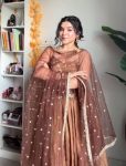 NEW ARRIVAL FENDI SILK EMBROIDERY SEQUENCE WORK GOWN BOTTOM WITH DUPATTA FESTIVE WEAR WHOLESALE PRICE ETHNIC GARMENT (2)