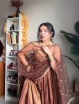 NEW ARRIVAL FENDI SILK EMBROIDERY SEQUENCE WORK GOWN BOTTOM WITH DUPATTA FESTIVE WEAR WHOLESALE PRICE ETHNIC GARMENT (2)