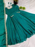 NEW ARRIVAL FENDI SILK EMBROIDERY SEQUENCE WORK GOWN WITH DUPATTA FESTIVE WEAR WHOLESALE PRICE ETHNIC GARMENT (8)