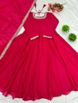NEW ARRIVAL FENDI SILK EMBROIDERY SEQUENCE WORK GOWN WITH DUPATTA FESTIVE WEAR WHOLESALE PRICE ETHNIC GARMENT (14)