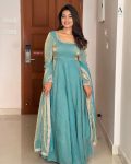 NEW ARRIVAL FENDI SILK EMBROIDERY SEQUENCE WORK GOWN WITH DUPATTA FESTIVE WEAR WHOLESALE PRICE ETHNIC GARMENT (2)