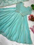 NEW ARRIVAL FENDI SILK EMBROIDERY SEQUENCE WORK GOWN WITH DUPATTA FESTIVE WEAR WHOLESALE PRICE ETHNIC GARMENT (2)