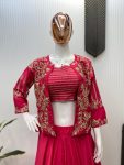 NEW ARRIVAL FRENCH CREPE SEQUENCE EMBROIDERY WORK TUBE BLOUSE LEHENGA WITH KOTI PARTY WEAR WHOLESALE PRICE ETHNIC GARMENT (6)