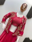 NEW ARRIVAL FRENCH CREPE SEQUENCE EMBROIDERY WORK TUBE BLOUSE LEHENGA WITH KOTI PARTY WEAR WHOLESALE PRICE ETHNIC GARMENT (6)