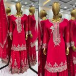 NEW ARRIVAL GEORGETTE EMBROIDERY AND SEQUENCE WORK TOP PALAZZO WITH DUPATTA FESTIVE WEAR WHOLESALE PRICE ETHNIC GARMENT (3)
