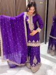NEW ARRIVAL GEORGETTE EMBROIDERY AND SEQUENCE WORK TOP PALAZZO WITH DUPATTA PURPLE