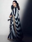 NEW ARRIVAL GEORGETTE EMBROIDERY SEQUENCE LACE BORDER WORK SAREE WITH UNSTITCHED BLOUSE  BLACK