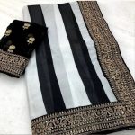 NEW ARRIVAL GEORGETTE EMBROIDERY SEQUENCE LACE BORDER WORK SAREE WITH UNSTITCHED BLOUSE PARTY WEAR WHOLESALE PRICE ETHNIC GARMENT (2)