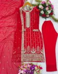 NEW ARRIVAL GEORGETTE EMBROIDERY SEQUENCE WORK TOP BOTTOM WITH DUPATTA FESTIVE WEAR WHOLESALE PRICE ETHNIC GARMENT (2)