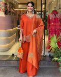 NEW ARRIVAL GEORGETTE EMBROIDERY SEQUENCE WORK TOP PALAZZO WITH DUPATTA FESTIVE WEAR WHOLESALE PRICE ETHNIC GARMENT (16)
