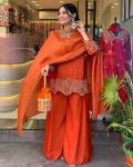 NEW ARRIVAL GEORGETTE EMBROIDERY SEQUENCE WORK TOP PALAZZO WITH DUPATTA FESTIVE WEAR WHOLESALE PRICE ETHNIC GARMENT (16)