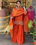 NEW ARRIVAL GEORGETTE EMBROIDERY SEQUENCE WORK TOP PALAZZO WITH DUPATTA FESTIVE WEAR WHOLESALE PRICE ETHNIC GARMENT (16)