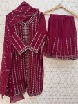 NEW ARRIVAL GEORGETTE EMBROIDERY SEQUENCE WORK TOP SHARARA WITH DUPATTA PARTY WEAR WHOLESALE PRICE ETHNIC GARMENT (4)
