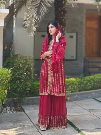 NEW ARRIVAL GEORGETTE EMBROIDERY SEQUENCE WORK TOP SHARARA WITH DUPATTA RANI