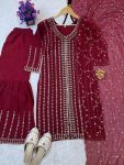 NEW ARRIVAL GEORGETTE EMBROIDERY SEQUENCE WORK TOP SHARARA WITH DUPATTA PARTY WEAR WHOLESALE PRICE ETHNIC GARMENT (4)
