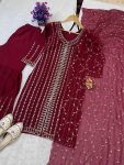 NEW ARRIVAL GEORGETTE EMBROIDERY SEQUENCE WORK TOP SHARARA WITH DUPATTA PARTY WEAR WHOLESALE PRICE ETHNIC GARMENT (4)