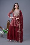 NEW ARRIVAL GEORGETTE EMBROIDERY WORK TOP SHARARA WITH DUPATTA MAROON