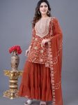 NEW ARRIVAL GEORGETTE EMBROIDERY WORK TOP SHARARA WITH DUPATTA FESTIVE WEAR WHOLESALE PRICE ETHNIC GARMENT (6)