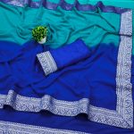 NEW ARRIVAL GEORGETTE TWO SHADED WITH SILVER JACQUARD LACE BORDER WORK SAREE WITH UNSTITCHED BLOUSE FESTIVE WEAR WHOLESALE PRICE ETHNIC GARMENT (11)