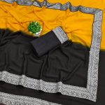 NEW ARRIVAL GEORGETTE TWO SHADED WITH  SILVER JACQUARD LACE BORDER WORK SAREE WITH UNSTITCHED BLOUSE YELLOW