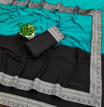 NEW ARRIVAL GEORGETTE TWO SHADED WITH  SILVER JACQUARD LACE BORDER WORK SAREE WITH UNSTITCHED BLOUSE RAMA