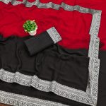 NEW ARRIVAL GEORGETTE TWO SHADED WITH SILVER JACQUARD LACE BORDER WORK SAREE WITH UNSTITCHED BLOUSE FESTIVE WEAR WHOLESALE PRICE ETHNIC GARMENT (19)