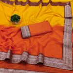 NEW ARRIVAL GEORGETTE TWO SHADED WITH SILVER JACQUARD LACE BORDER WORK SAREE WITH UNSTITCHED BLOUSE FESTIVE WEAR WHOLESALE PRICE ETHNIC GARMENT (8)