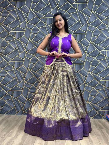 NEW ARRIVAL JACQUARD WEAVING WORK LEHENGA WITH CROP TOP PURPLE