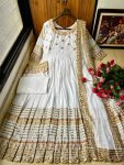 NEW ARRIVAL MUSLIN COTTON SEQUENCE EMBROIDERY WORK GOWN PALAZZO WITH DUPATTA FESTIVE WEAR WHOLESALE PRICE ETHNIC GARMENT (4)