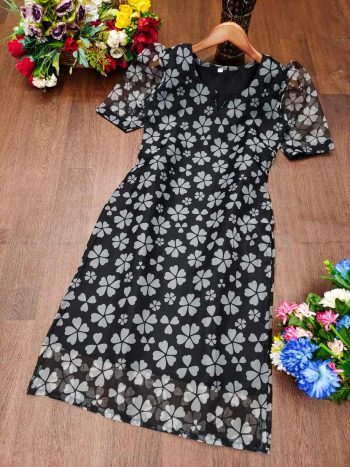 NEW ARRIVAL ORGANZA  FLOWER PRINTED KURTI BLACK