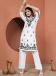NEW ARRIVAL RAYON CHIKANKARI EMBROIDERY WORK TOP BOTTOM SET  WHITE